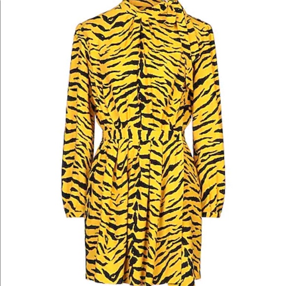 SAINT LAURENT L NWT Fr42 Short dress animal print new yellow black long sleeves - Picture 2 of 11
